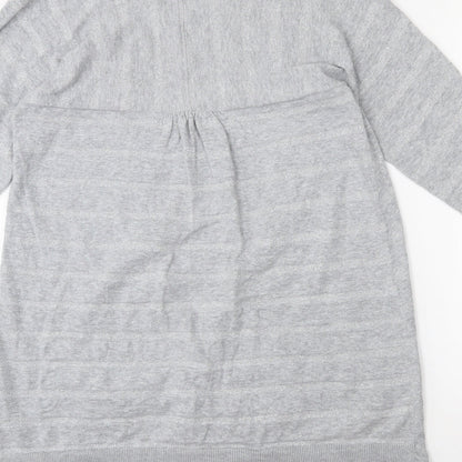 F&F Womens Grey Collared Striped Cotton Cardigan Jumper Size 12