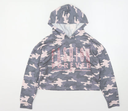 Primark Girls Multicoloured Camouflage Polyester Pullover Hoodie Size 11-12 Years   - Cropped
