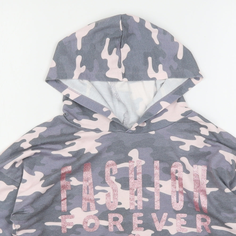 Primark Girls Multicoloured Camouflage Polyester Pullover Hoodie Size 11-12 Years   - Cropped