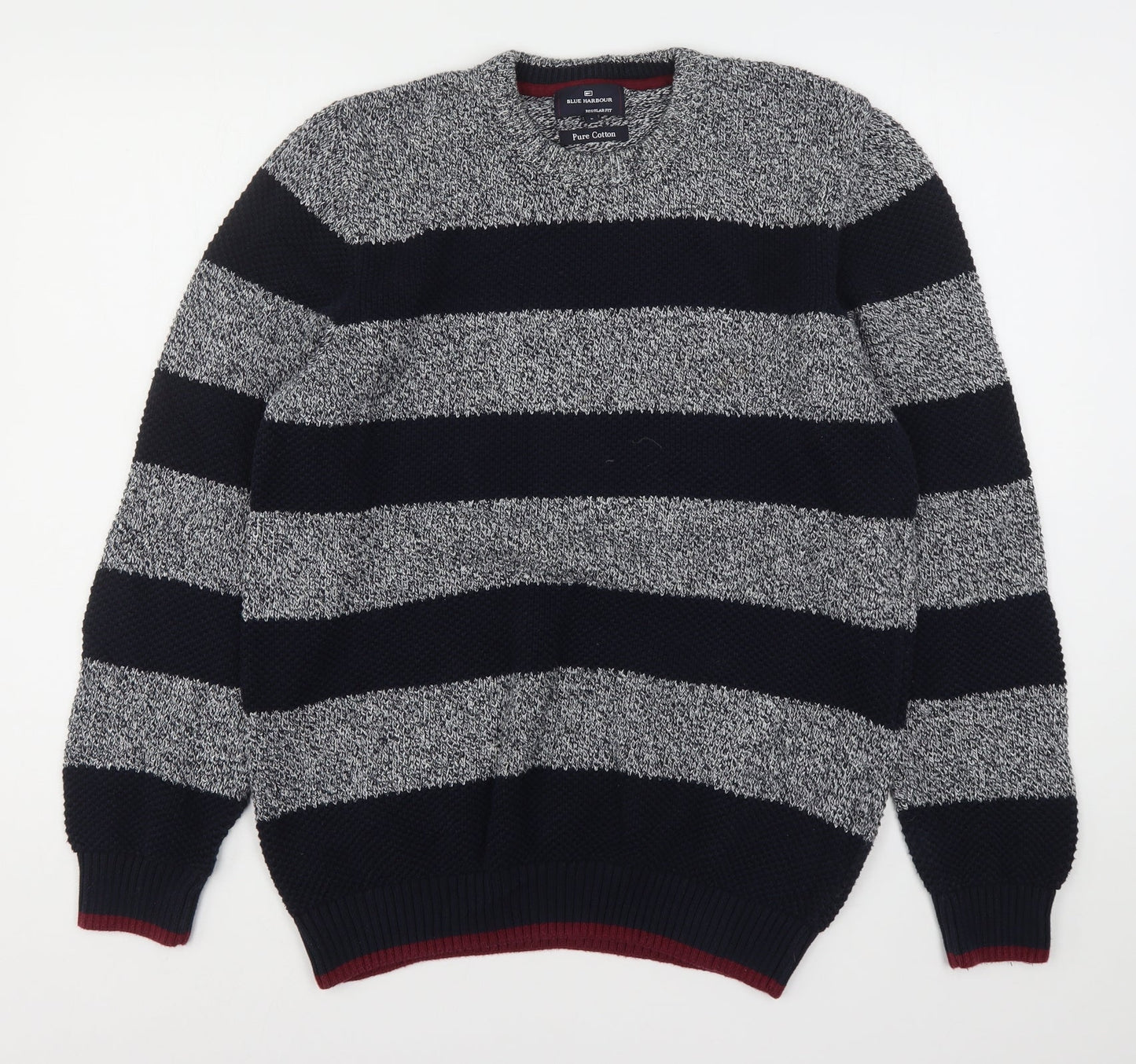 Blue Harbour Mens Multicoloured Round Neck Striped Cotton Pullover Jumper Size L