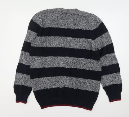 Blue Harbour Mens Multicoloured Round Neck Striped Cotton Pullover Jumper Size L