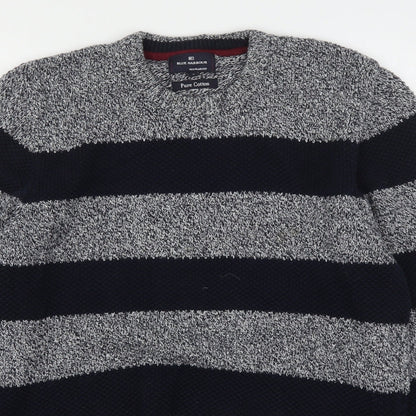 Blue Harbour Mens Multicoloured Round Neck Striped Cotton Pullover Jumper Size L