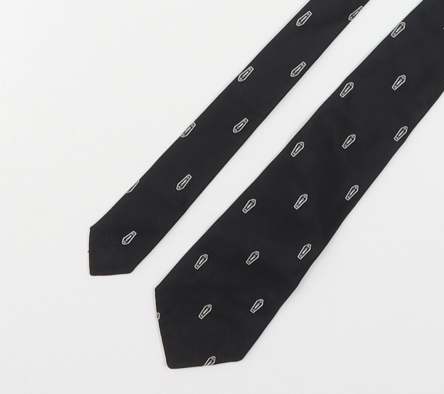 Preworn Mens Black Geometric Polyester Pointed Tie One Size