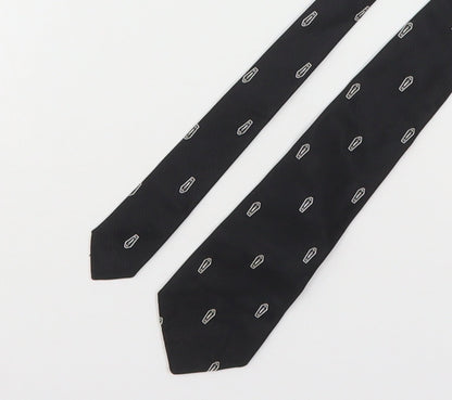 Preworn Mens Black Geometric Polyester Pointed Tie One Size