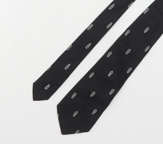Preworn Mens Black Geometric Polyester Pointed Tie One Size
