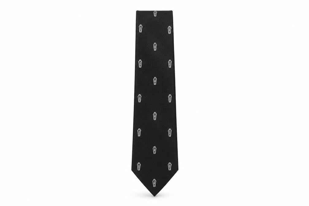 Mens Preworn Black Geometric  Pointed Tie