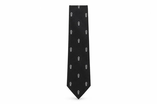 Front view of Preworn men’s black geometric polyester pointed tie one size
