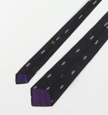 Preworn Mens Black Geometric Polyester Pointed Tie One Size