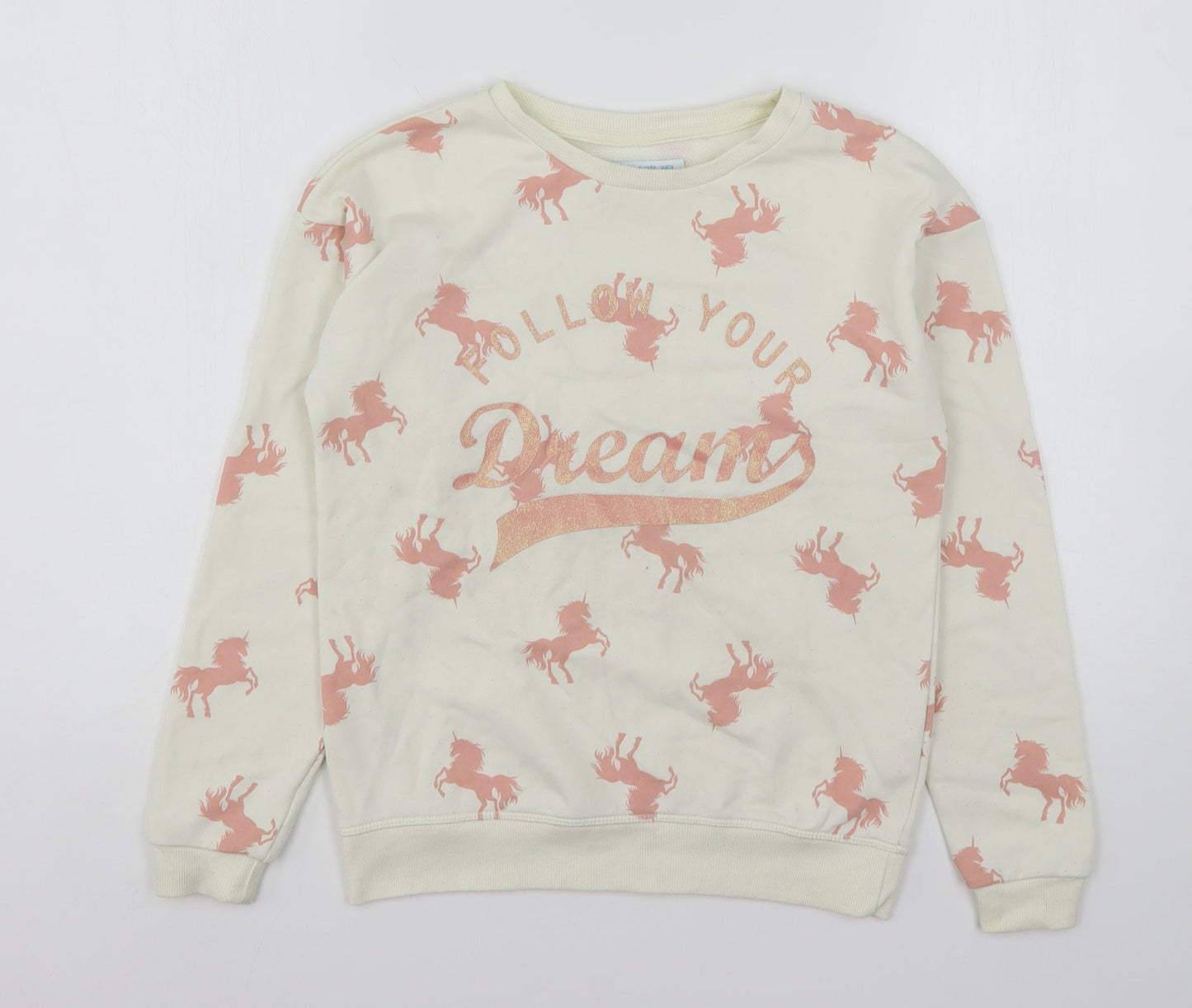 Primark Girls Multicoloured Geometric Cotton Pullover Sweatshirt Size 10-11 Years   - Unicorns