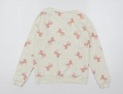 Primark Girls Multicoloured Geometric Cotton Pullover Sweatshirt Size 10-11 Years   - Unicorns