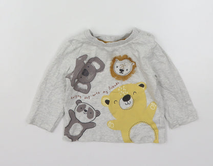 Nutmeg Boys Grey  Cotton Basic T-Shirt Size 6-9 Months Round Neck  - Animal Print