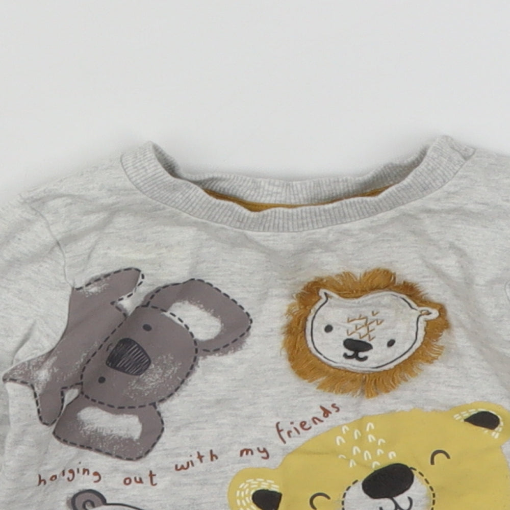 Nutmeg Boys Grey  Cotton Basic T-Shirt Size 6-9 Months Round Neck  - Animal Print