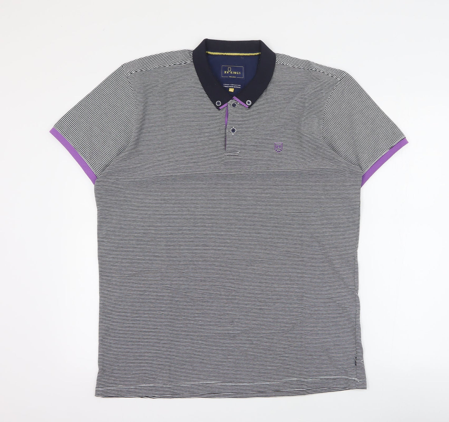 XV Kings Mens Black Striped Cotton  Polo Size XL Collared Button