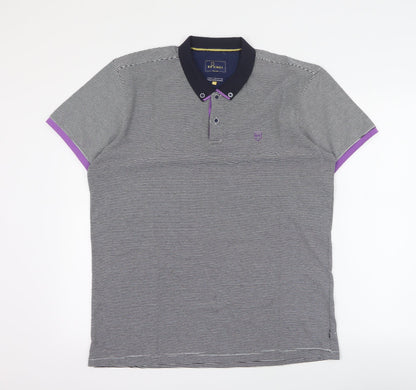 XV Kings Mens Black Striped Cotton  Polo Size XL Collared Button