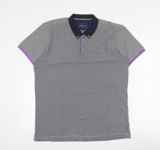 XV Kings Mens Black Striped Cotton  Polo Size XL Collared Button