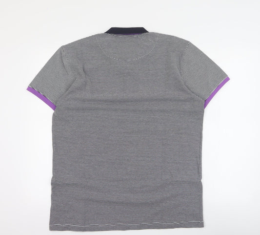 XV Kings Mens Black Striped Cotton  Polo Size XL Collared Button