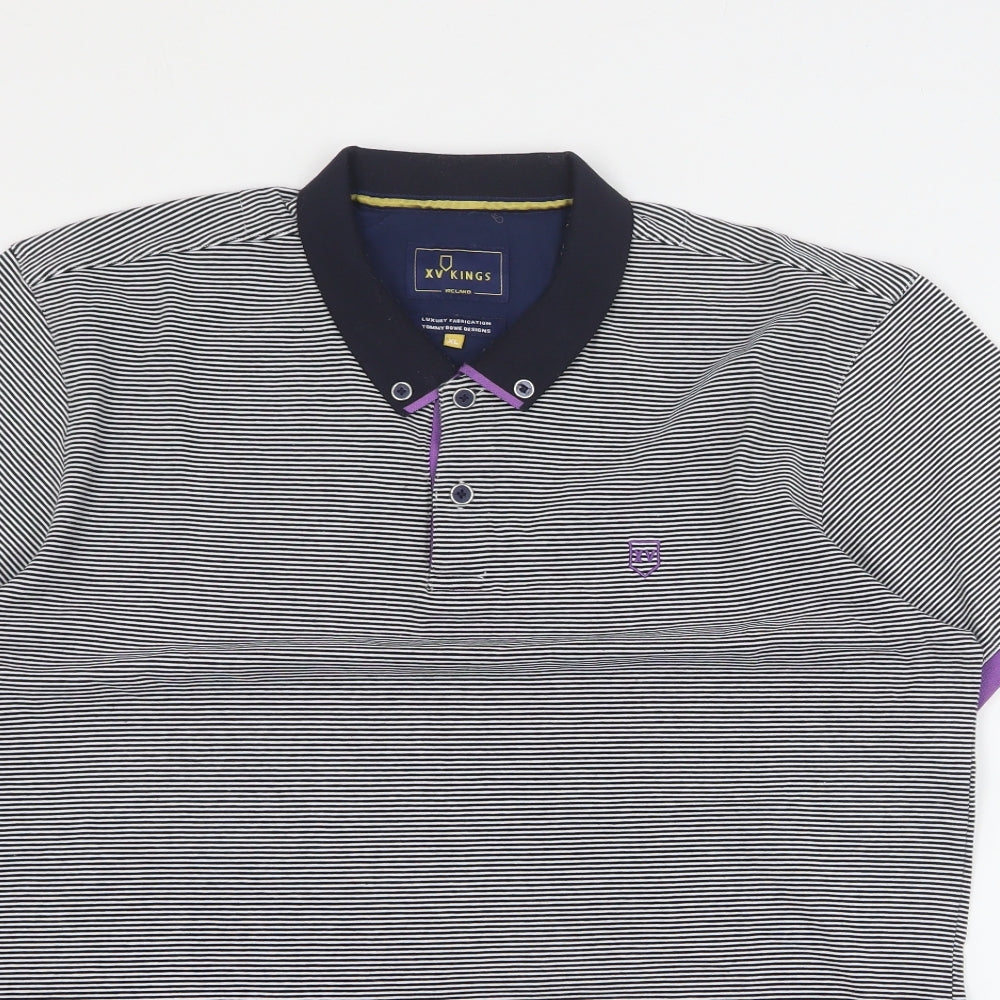 XV Kings Mens Black Striped Cotton  Polo Size XL Collared Button