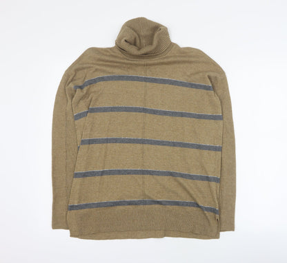 NEXT Womens Brown Roll Neck Striped Cotton Pullover Jumper Size 10