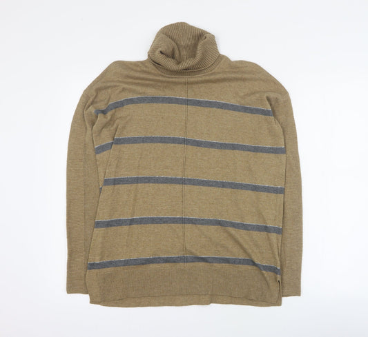 NEXT Womens Brown Roll Neck Striped Cotton Pullover Jumper Size 10