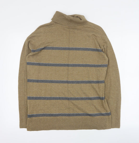 NEXT Womens Brown Roll Neck Striped Cotton Pullover Jumper Size 10