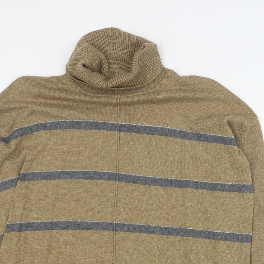 NEXT Womens Brown Roll Neck Striped Cotton Pullover Jumper Size 10