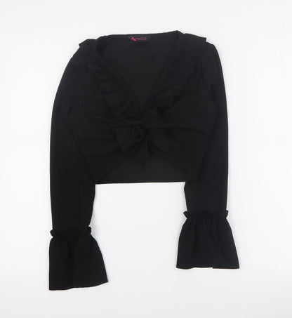 Prague Womens Black  Polyester Cropped Blouse Size 8 V-Neck