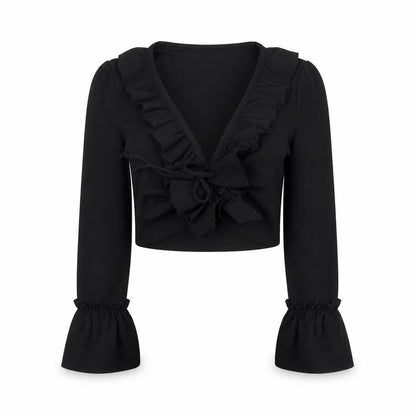 Womens UK Size 8 Prague Black Cropped Blouse