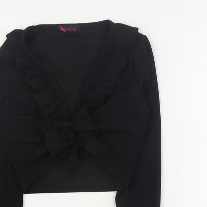 Prague Womens Black  Polyester Cropped Blouse Size 8 V-Neck