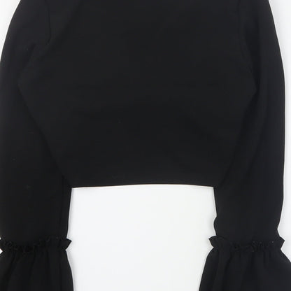 Prague Womens Black  Polyester Cropped Blouse Size 8 V-Neck