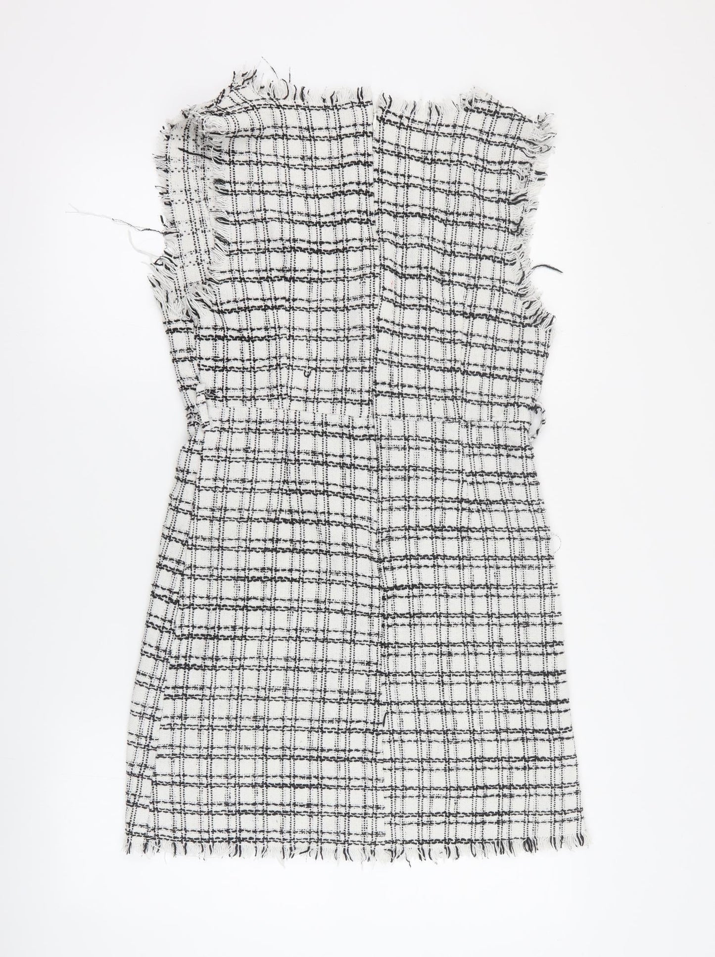 SheIn Womens White Plaid Polyester Mini  Size M  V-Neck Zip