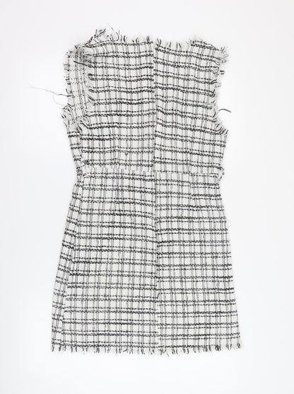 SheIn Womens White Plaid Polyester Mini  Size M  V-Neck Zip