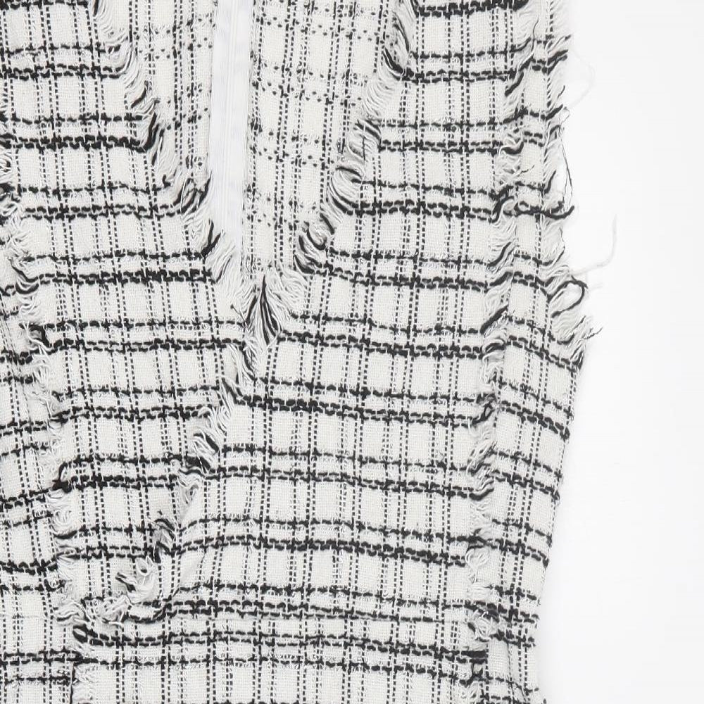 SheIn Womens White Plaid Polyester Mini  Size M  V-Neck Zip