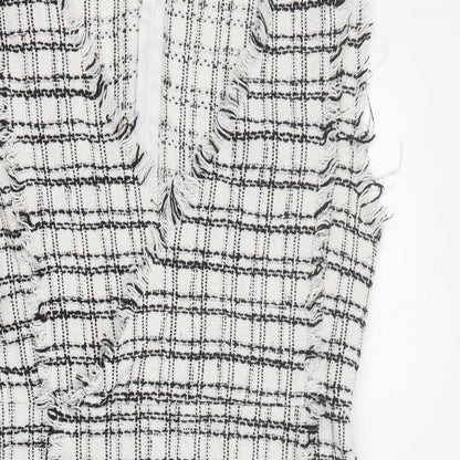 SheIn Womens White Plaid Polyester Mini  Size M  V-Neck Zip