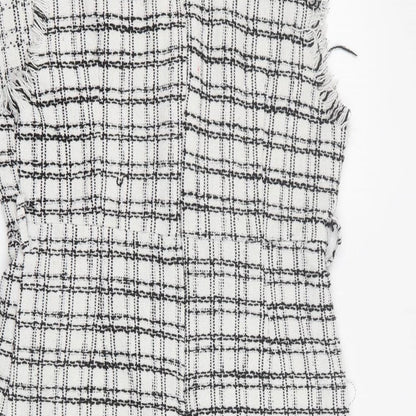 SheIn Womens White Plaid Polyester Mini  Size M  V-Neck Zip