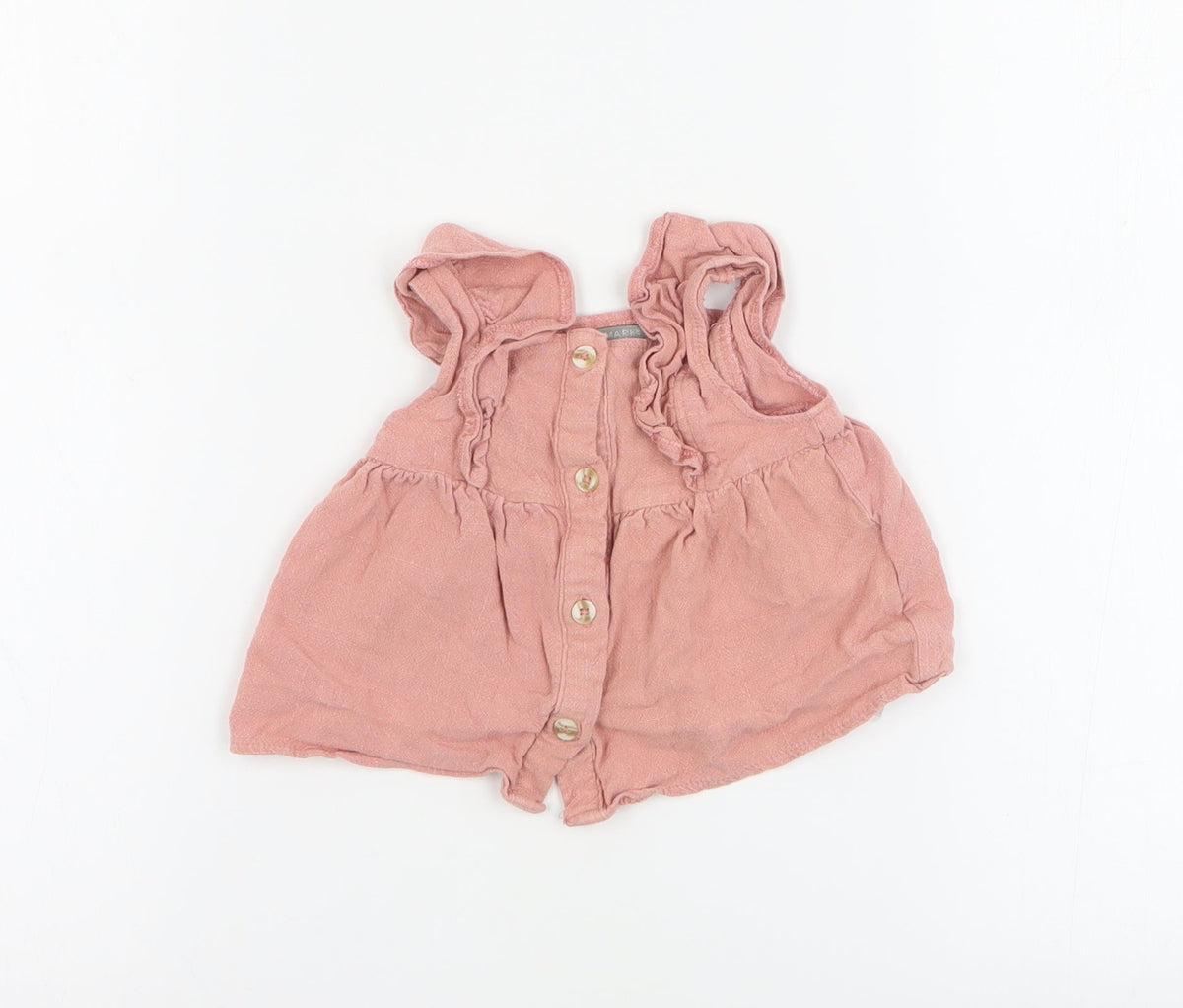 Additional front view of Primark Baby Pink Viscose Basic Blouse, size 9-12, Months Square Neck Button