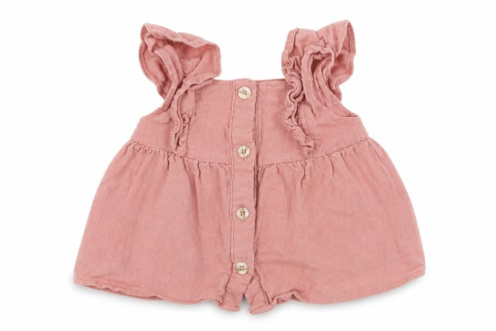 Front view of Primark Baby Pink Viscose Basic Blouse, size 9-12, Months Square Neck Button