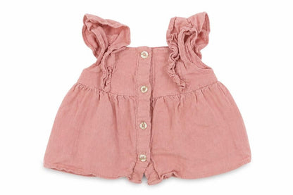 Front view of Primark Baby Pink Viscose Basic Blouse, size 9-12, Months Square Neck Button