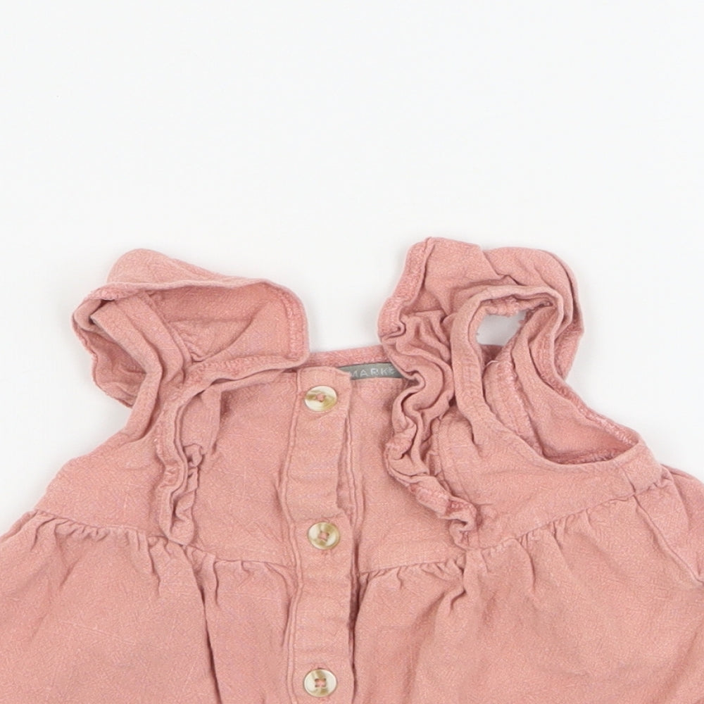 Close-up detail of Primark Baby Pink Viscose Basic Blouse, size 9-12, Months Square Neck Button