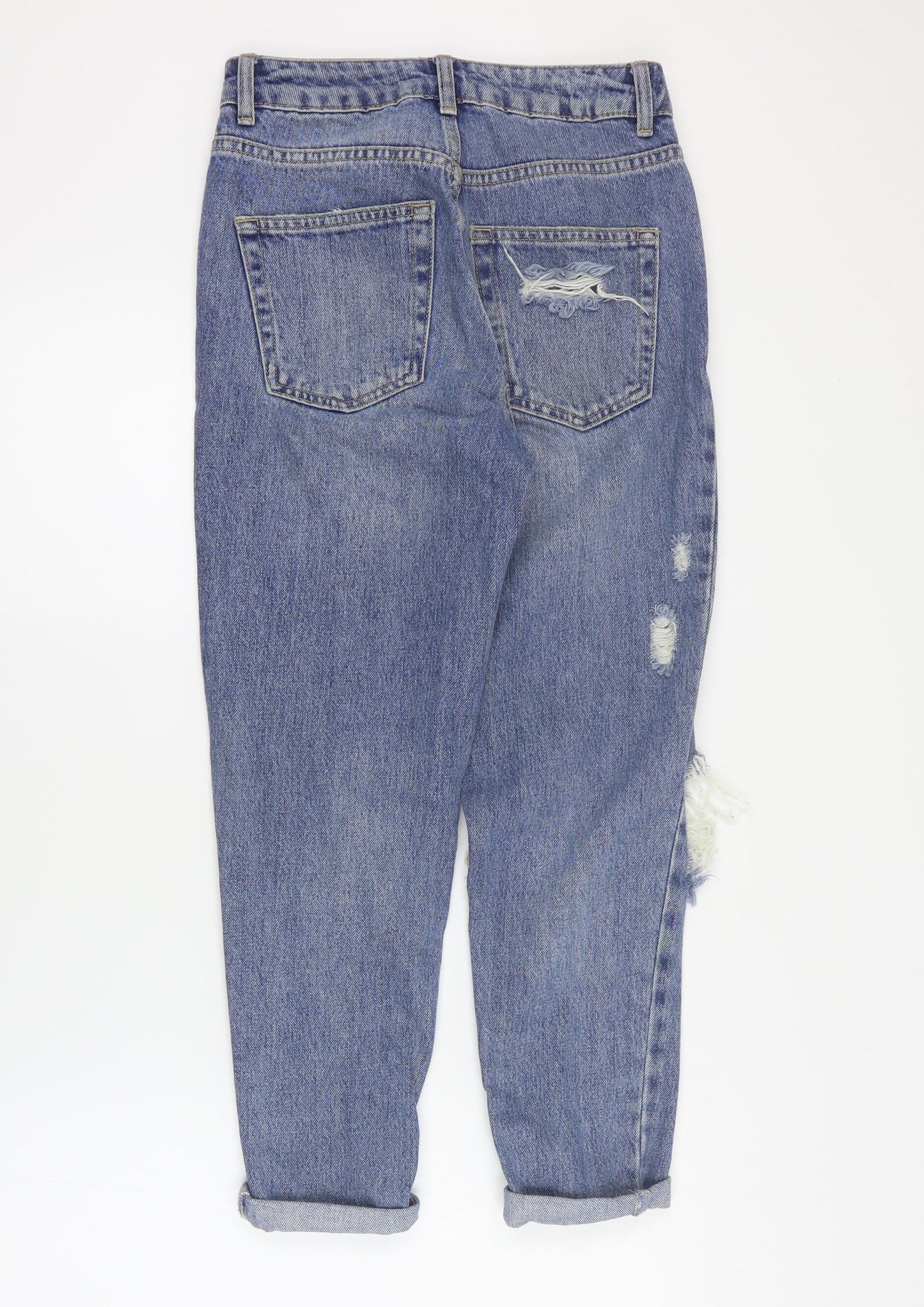 Topshop Womens Blue  Cotton Boyfriend Jeans Size 25 in L28 in Regular Zip