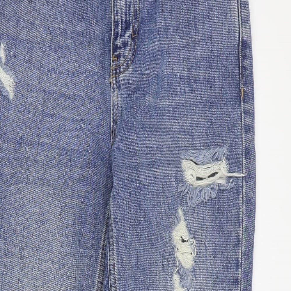 Topshop Womens Blue  Cotton Boyfriend Jeans Size 25 in L28 in Regular Zip