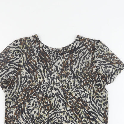 NEXT Girls Brown Animal Print Polyester Basic T-Shirt Size 8 Years Round Neck Pullover