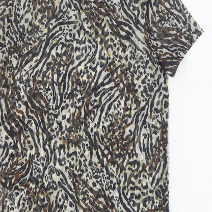 NEXT Girls Brown Animal Print Polyester Basic T-Shirt Size 8 Years Round Neck Pullover