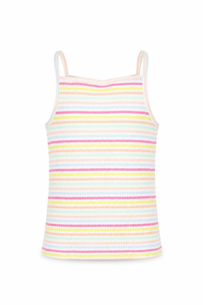 Front view of F&F girls’ multicoloured striped cotton basic tank, size 9-10, years square neck pullover