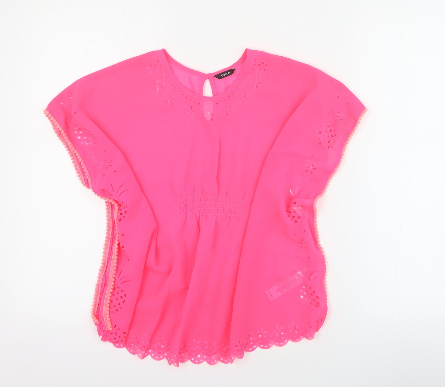 George Girls Pink  100% Polyester Basic Blouse Size S Round Neck Button - Beach cover up