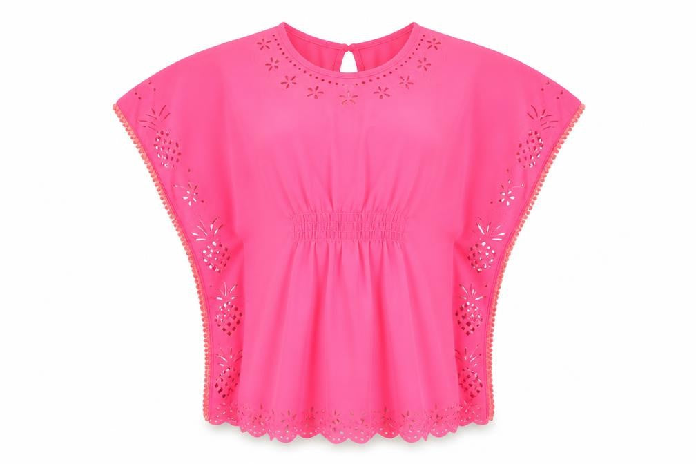 Front view of George girls’ pink 100% polyester basic blouse, size S, round neck button - beach cover up