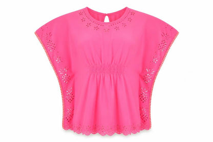 Front view of George girls’ pink 100% polyester basic blouse, size S, round neck button - beach cover up