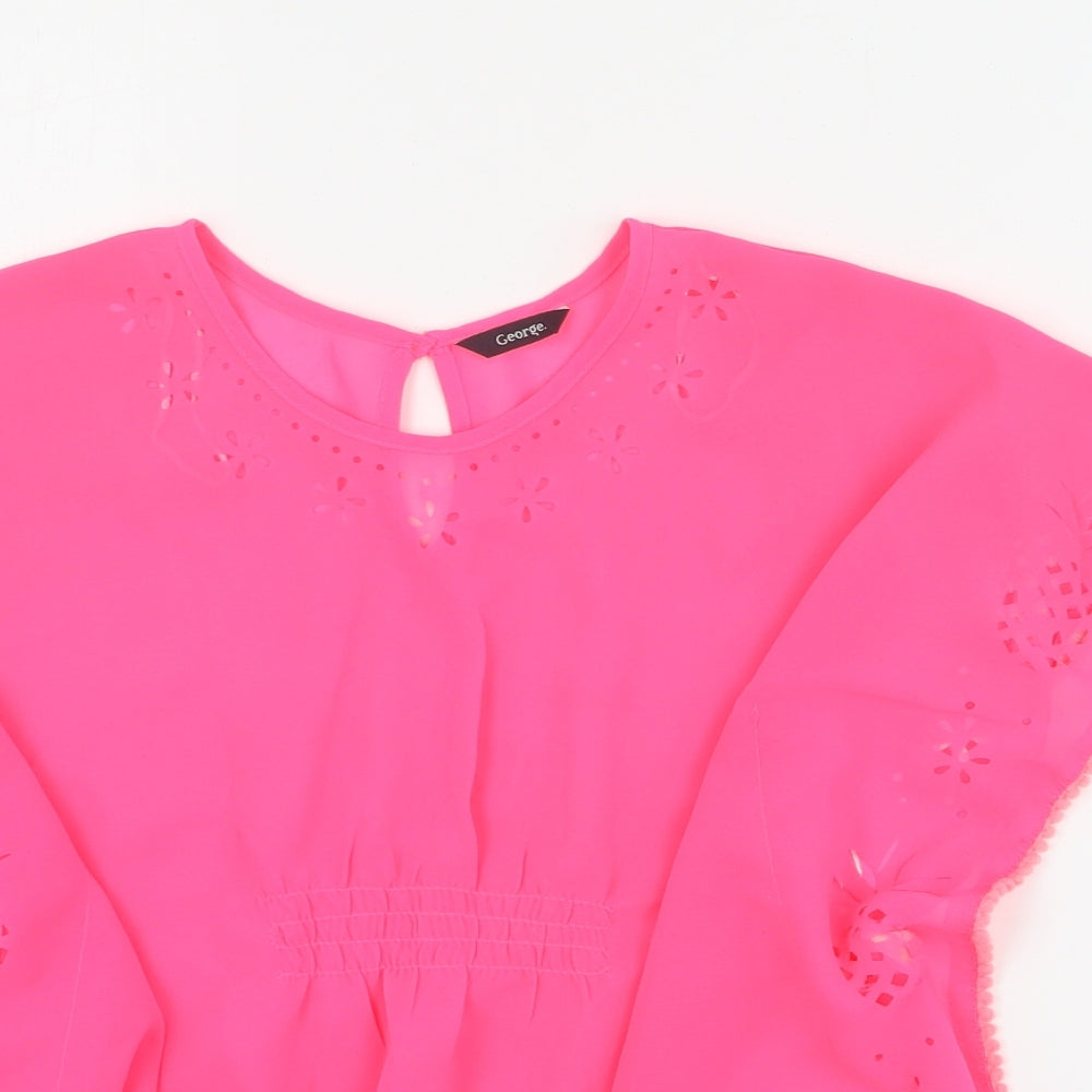 George Girls Pink  100% Polyester Basic Blouse Size S Round Neck Button - Beach cover up