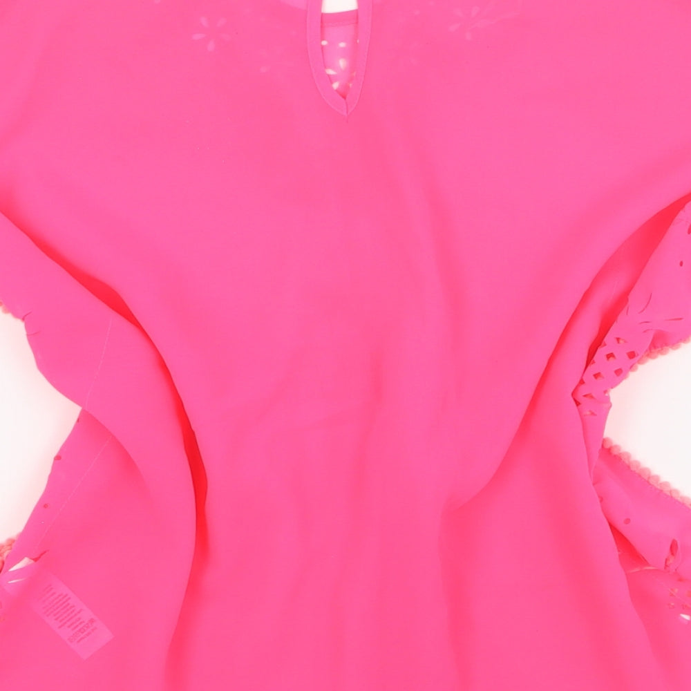 George Girls Pink  100% Polyester Basic Blouse Size S Round Neck Button - Beach cover up
