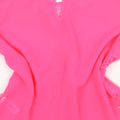 George Girls Pink  100% Polyester Basic Blouse Size S Round Neck Button - Beach cover up