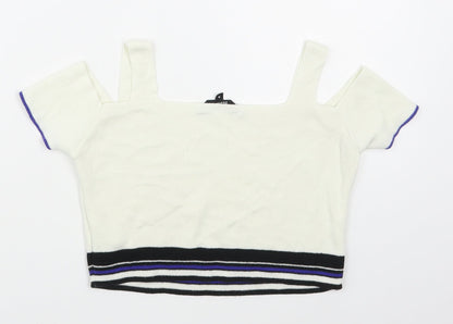 New Look Girls White Square Neck  Cotton Pullover Jumper Size 9 Years  Pullover - Cropped